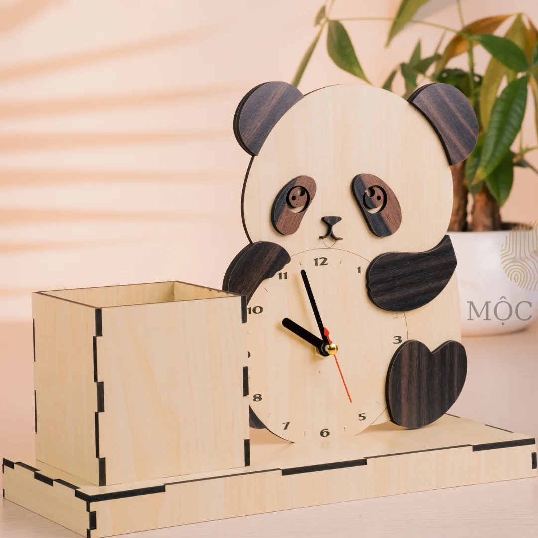 Đồng hồ gấu trúc kèm ống bút