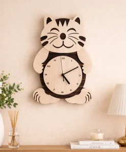 Đồng hồ gỗ treo tường hình con mèo